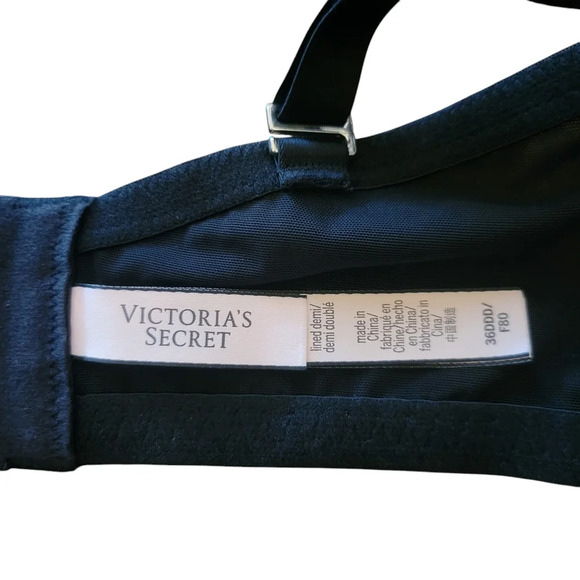 Victoria's Secret Dream Angels Lined Demi Lace Fur Trim Black Bra Size 36DDD - Picture 7 of 10